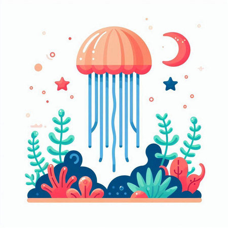 Cartoon jellyfish in the sea. Vector illustration in flat styleのイラスト素材