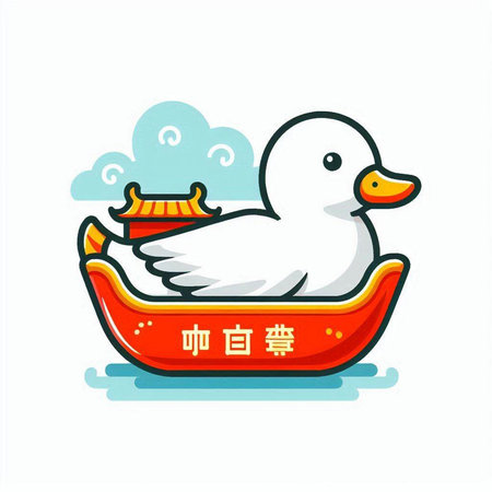 Duck in the boat, Chinese New Year. Vector illustration.のイラスト素材