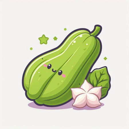 Cute kawaii green papaya fruit character. Vector illustrationのイラスト素材