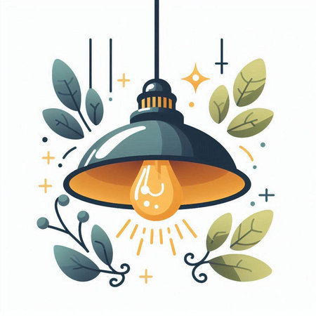 Vector illustration of light bulb with leaves and stars. Modern flat style design.のイラスト素材
