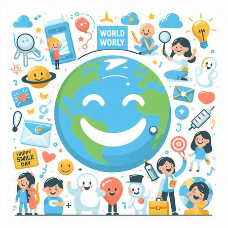 Vector illustration of World Knowledge Day concept with cartoon people and icons.のイラスト素材