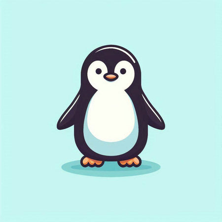 Cute penguin vector illustration. Cute cartoon penguin isolated on blue background.のイラスト素材