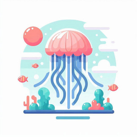 Jellyfish in the sea. Vector illustration in flat style.のイラスト素材