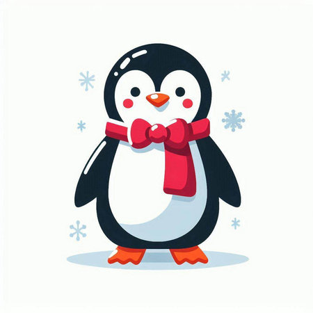 Cute cartoon penguin with a red bow. Vector illustration.のイラスト素材