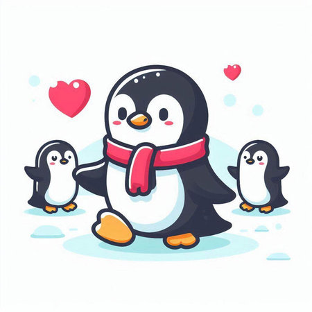 Penguin family in love. Cute cartoon vector illustration.のイラスト素材
