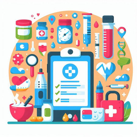 Medicine and health care concept. Vector illustration in flat style.のイラスト素材