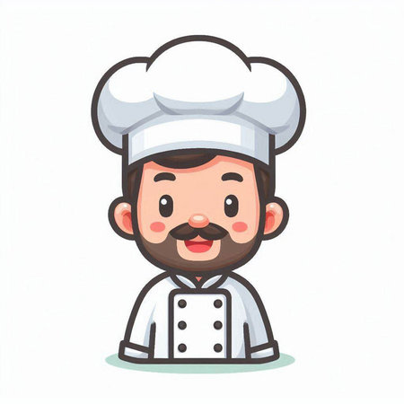 Chef cartoon character vector design. Cute chef with mustache and hat.のイラスト素材
