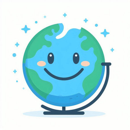Cute cartoon earth globe character. Vector illustration isolated on white background.のイラスト素材