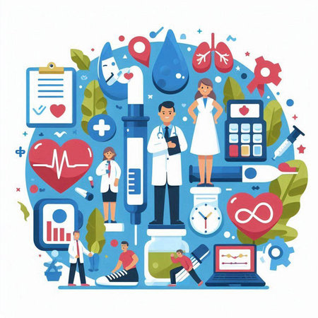 Medicine and health care concept. Doctor, nurse, scientist, doctor, surgeon, doctor, nurse, nurse. Vector illustration in flat styleのイラスト素材
