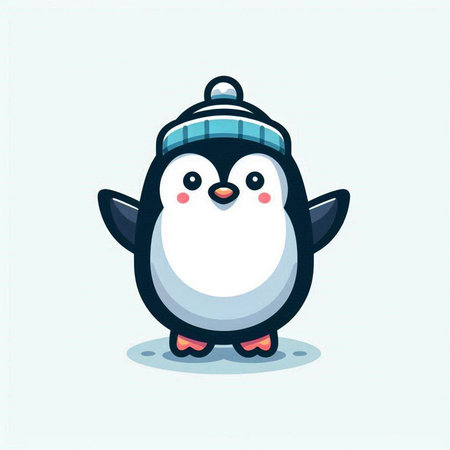 Cute penguin in winter hat. Vector illustration in cartoon style.のイラスト素材