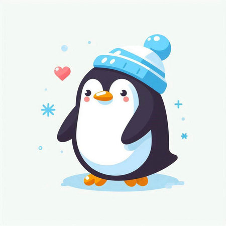 Cute penguin in winter hat and scarf. Vector illustration.のイラスト素材