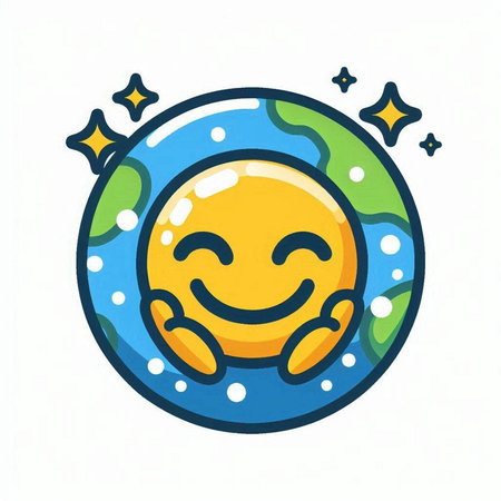 Cute cartoon planet with smiling face. Vector illustration isolated on white background.のイラスト素材
