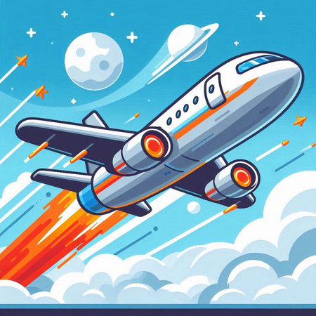 Airplane flying in the sky. Cartoon vector illustration for your designのイラスト素材