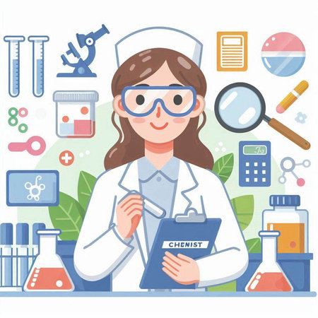 Nurse with a stethoscope in the laboratory. Vector illustrationのイラスト素材