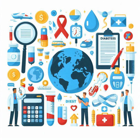 World health day concept with flat icons and symbols. Vector illustration.のイラスト素材
