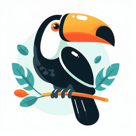 Toucan on the branch. Vector illustration, flat style.のイラスト素材