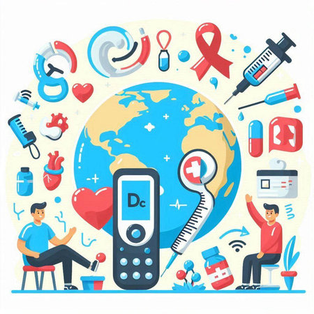 Vector illustration of World Diabetes Day. Healthcare and medical concept with flat icons.のイラスト素材