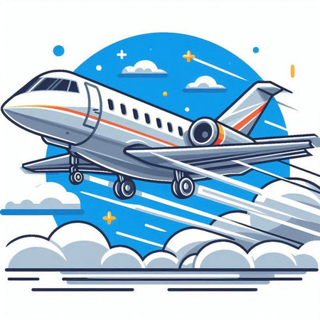 Airplane flying in the sky. Vector illustration of a passenger airplane.のイラスト素材