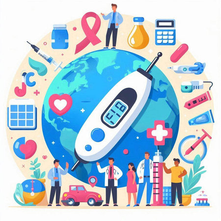 Vector illustration of World Diabetes Day. Healthcare and medical concept in flat style.のイラスト素材