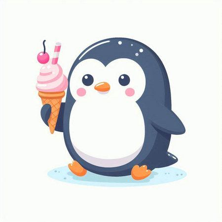 Cute penguin with ice cream. Vector illustration in cartoon style.のイラスト素材