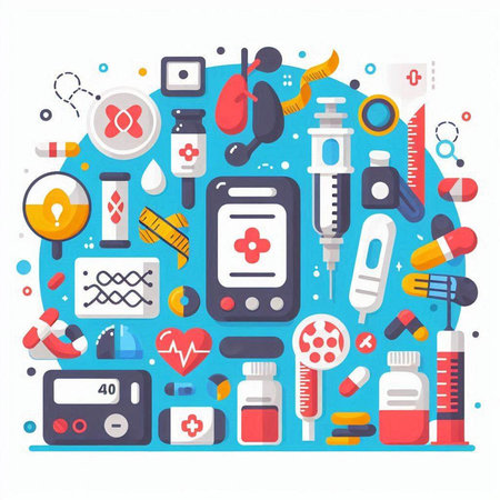Medical and healthcare concept. Vector illustration in flat style with icons.のイラスト素材