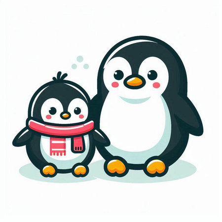 Cute penguin couple isolated on white background. Vector illustration.のイラスト素材