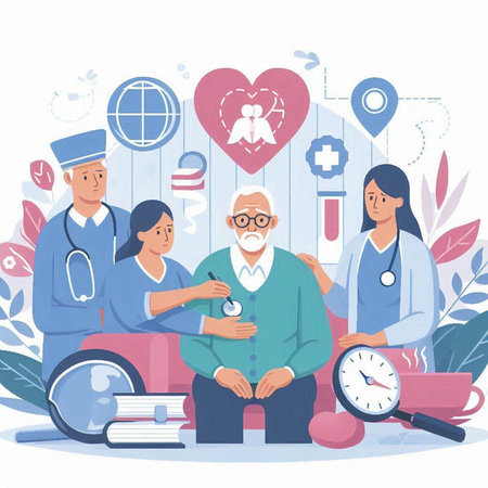 Vector illustration of a group of doctors, nurse and patient in a hospital.のイラスト素材