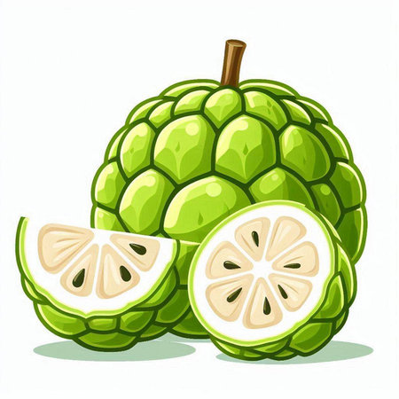 Custard apple fruit isolated on white background, vector illustration.のイラスト素材