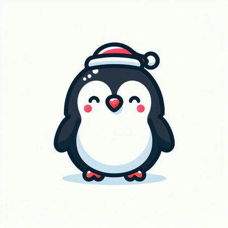 Cute cartoon penguin in a christmas hat, vector illustrationのイラスト素材