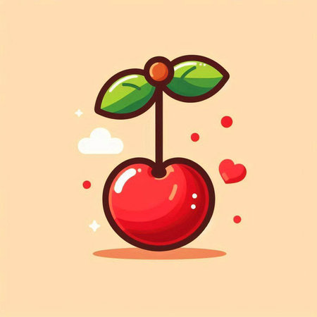 Cherry vector icon. Vector illustration of sweet cherry with leaves.のイラスト素材