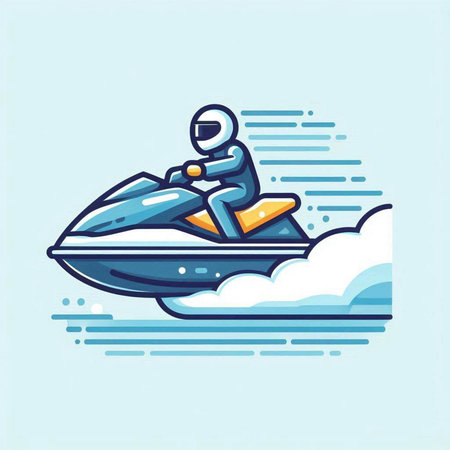 Jet Ski. Vector illustration of a man riding a jet ski.のイラスト素材