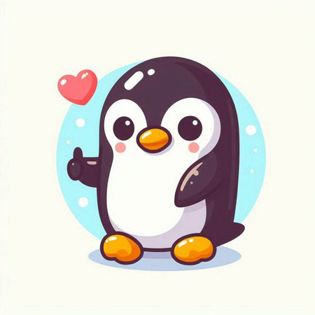 Cute cartoon penguin with heart. Vector illustration on white background.のイラスト素材