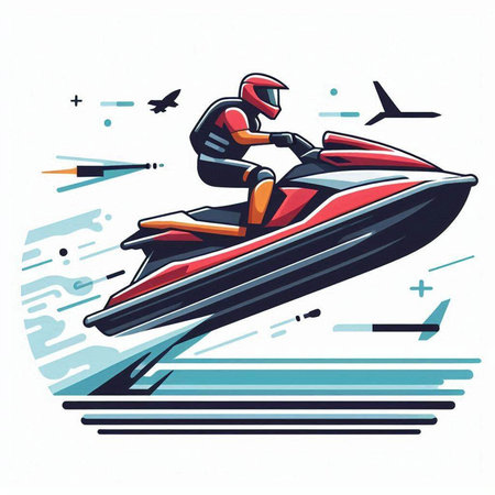 Jet Ski. Vector illustration of a jet skier in action.のイラスト素材