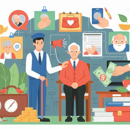Elderly people in the office. Flat design vector illustration.のイラスト素材
