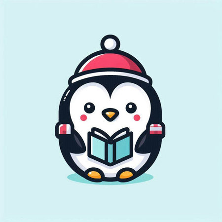 Cute penguin with a book. Christmas and New Year vector illustration.のイラスト素材