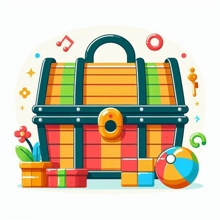 Colorful vector illustration of a treasure chest. Flat style design.のイラスト素材