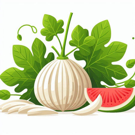 Vector illustration of fresh watermelon and onion on a white background.のイラスト素材