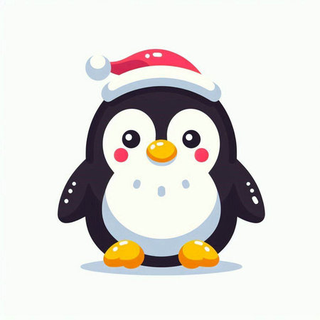 Cute penguin wearing a Santa Claus hat. Vector illustration.のイラスト素材