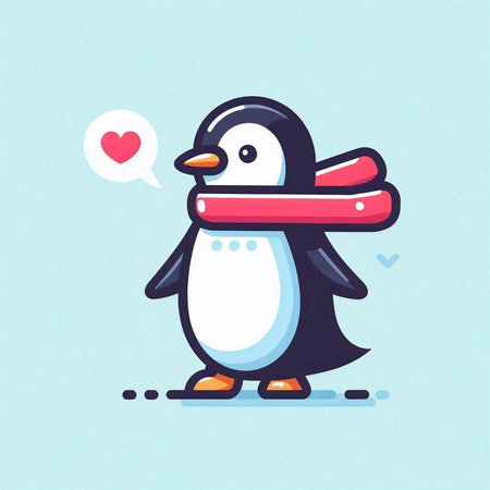 Cute penguin with heart. Vector illustration in cartoon style.のイラスト素材