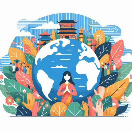 World environment day concept. People around the world. Vector illustration.のイラスト素材