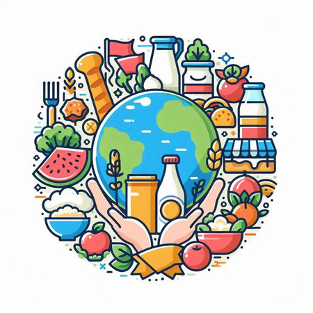 Healthy food and drinks around the world. Vector illustration in thin line style.のイラスト素材