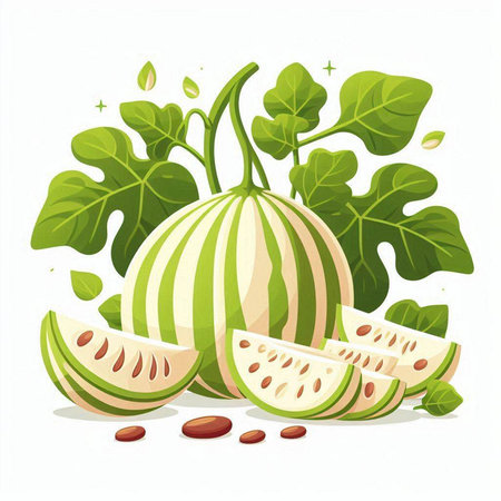 Watermelon with leaves isolated on white background. Vector cartoon illustration.のイラスト素材