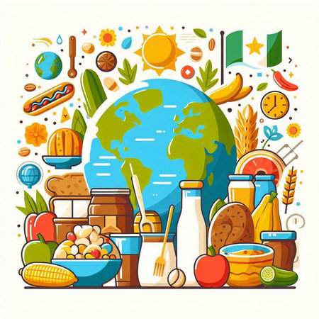 Vector illustration of World food day concept. Vector flat design illustration.のイラスト素材