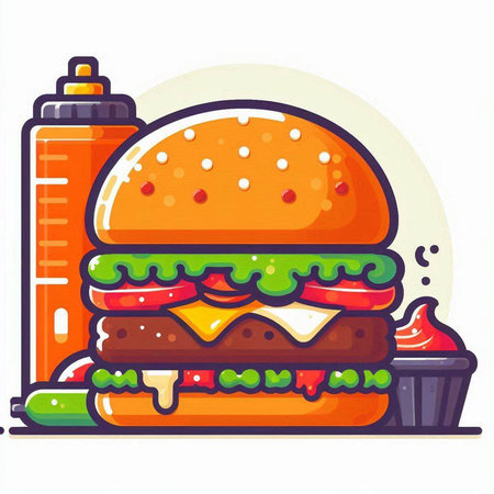 Hamburger icon. Fast food. Vector illustration in cartoon styleのイラスト素材