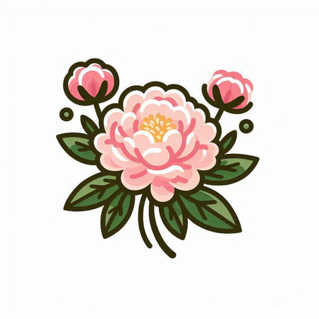 Hand drawn peony flower. Vector illustration isolated on white background.のイラスト素材