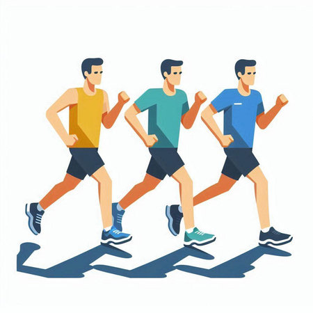 Running people. Group of men jogging. Flat vector illustration.のイラスト素材