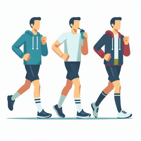 Running men. Healthy lifestyle. Vector illustration in flat cartoon style.のイラスト素材