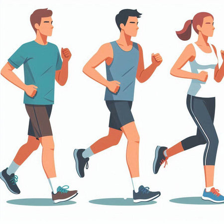 Set of running people in sportswear. Vector illustration in cartoon styleのイラスト素材