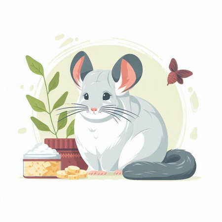 Cute little mouse with a jar of butter and cookies. Vector illustration.のイラスト素材