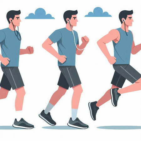 Running man. Vector illustration in flat cartoon style. Male character jogging.のイラスト素材
